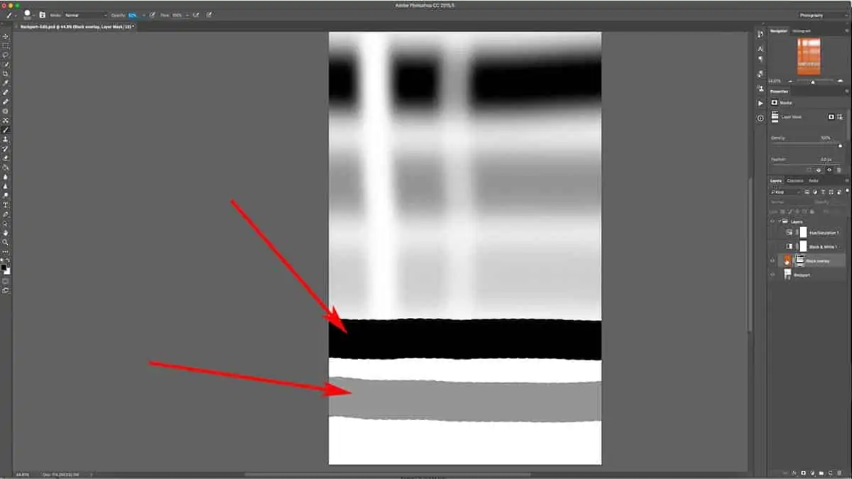 Setting the brush hardness to 100% creates a hard transition