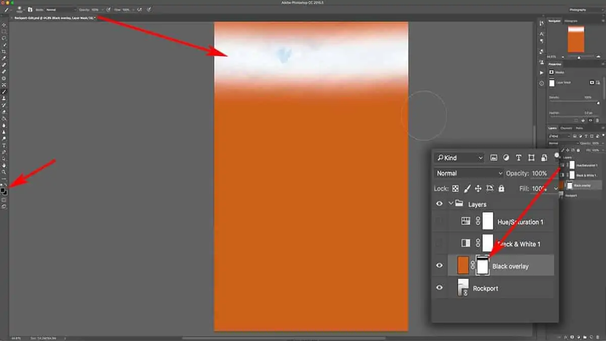 Using the brush tool with a layer mask