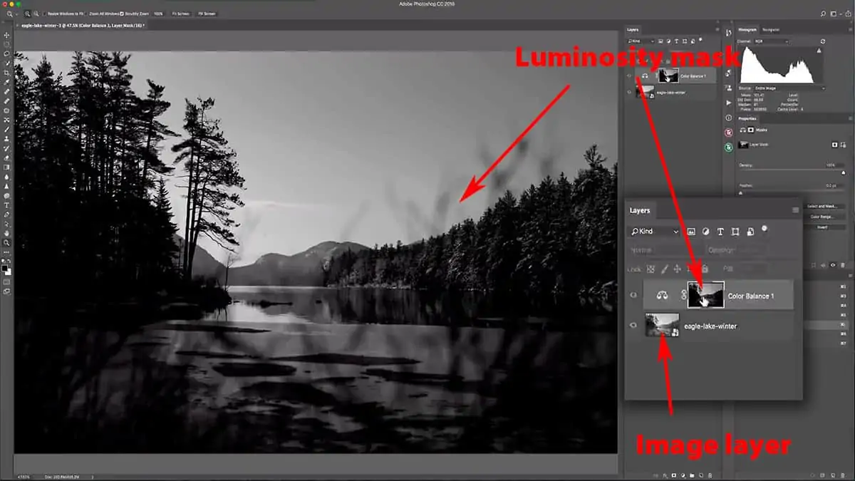 Showing how a luminosity mask works in Photoshop