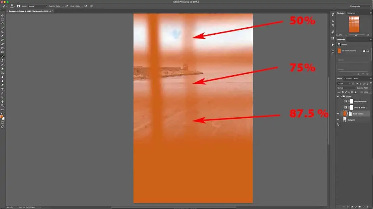 How different brush opacity levels look on a layer mask