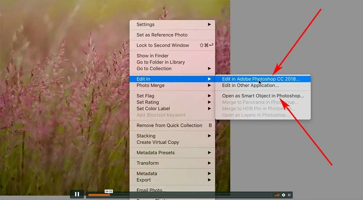 Open as a smart object in Photoshop from Lightroom