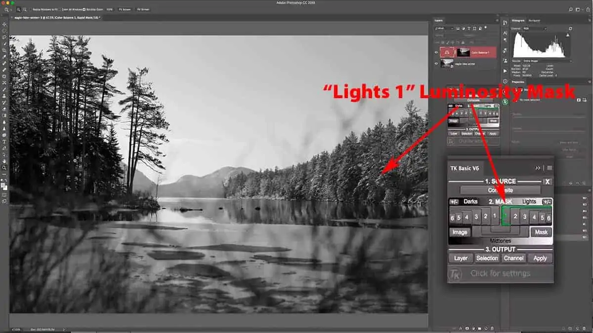 Lights 1 luminosity mask in Photoshop