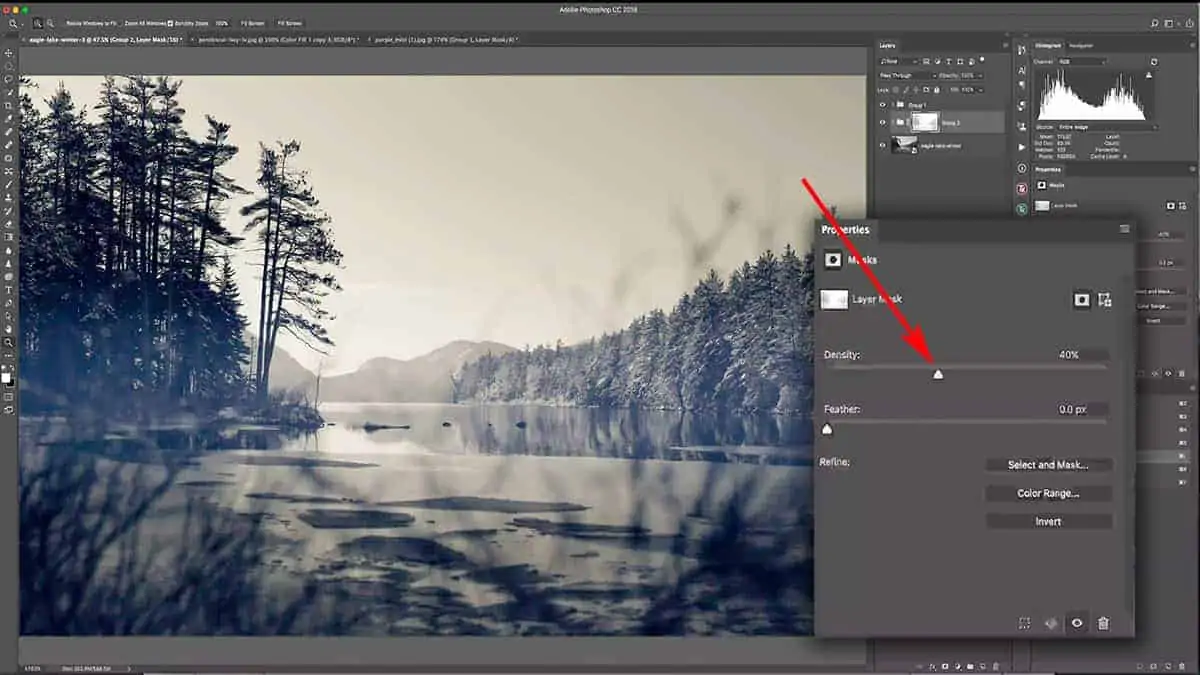 Changing the opacity of a luminosity mask with the density slider