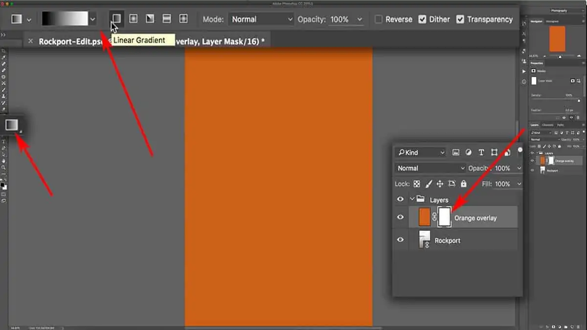 Options for the gradient tool in Photoshop