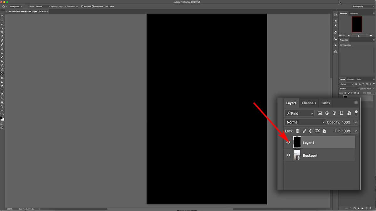 Filling your top layer will hide all layers underneath in Photoshop.