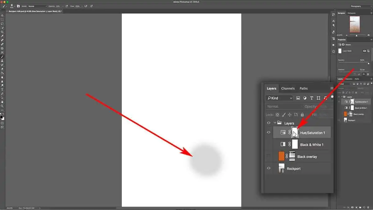 Removing a saturation adjustment layer with the brush