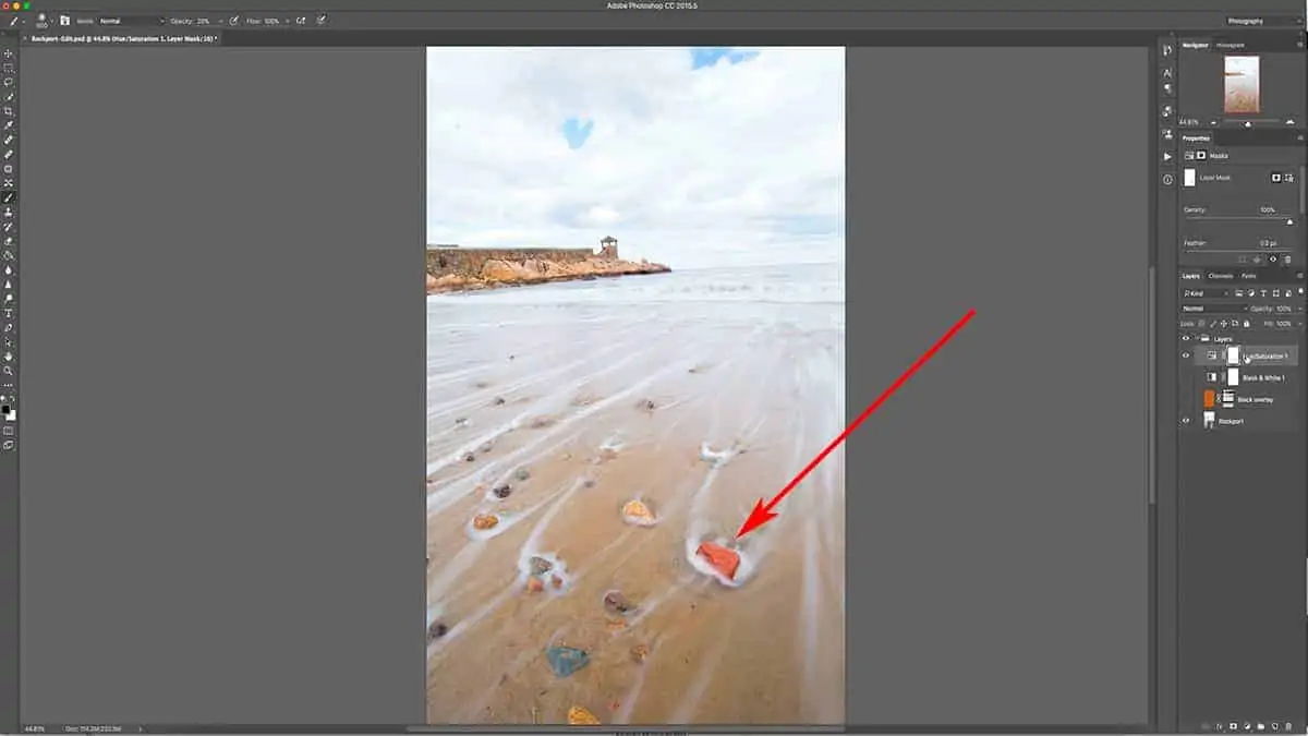 How to remove saturation with a layer mask