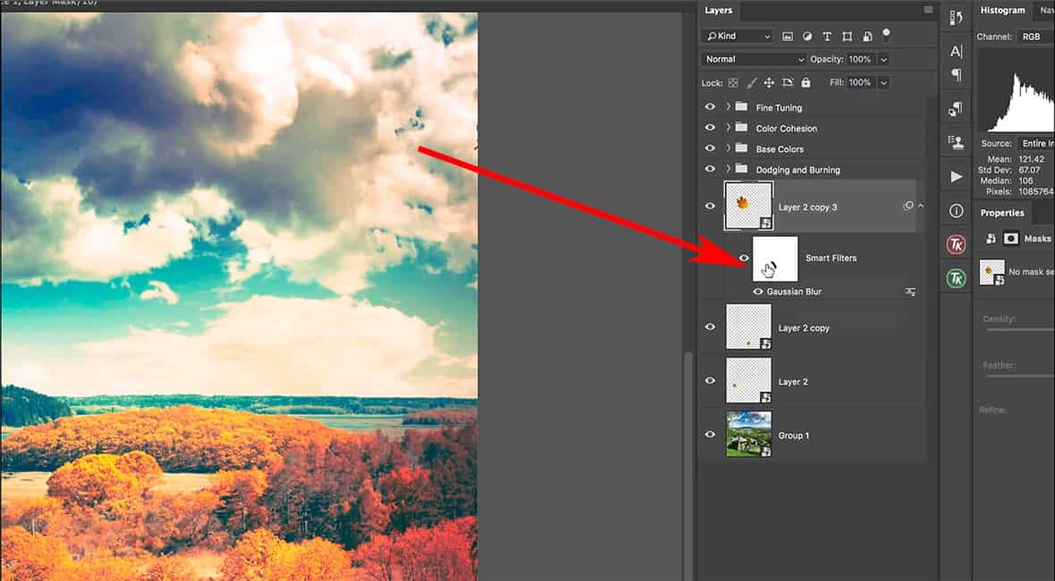 Using a smart filter with smart objects in Photoshop